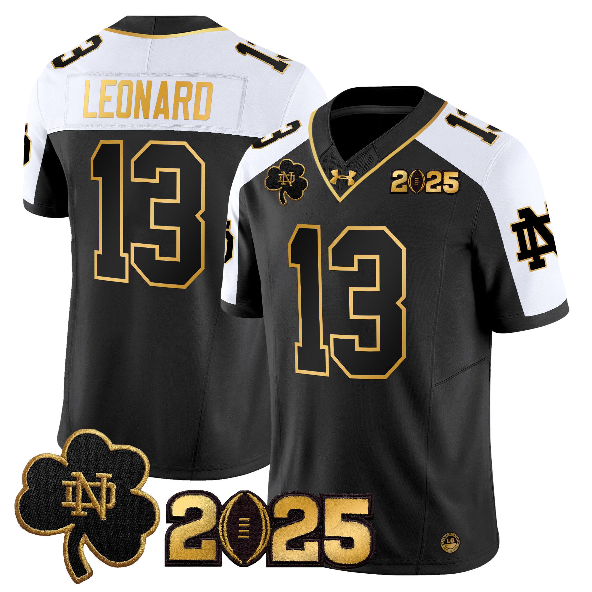 Men Notre Dame Fighting Irish #13 Leonard Black 2025 CFP Final Patch Gold Vapor Limited NCAA Jersey->ncaa teams->NCAA Jersey